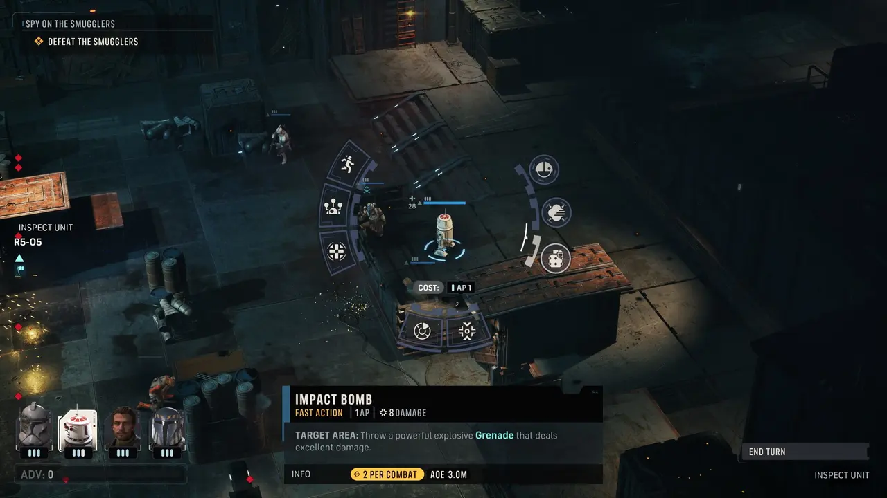 A droid preparing to throw an impact bomb