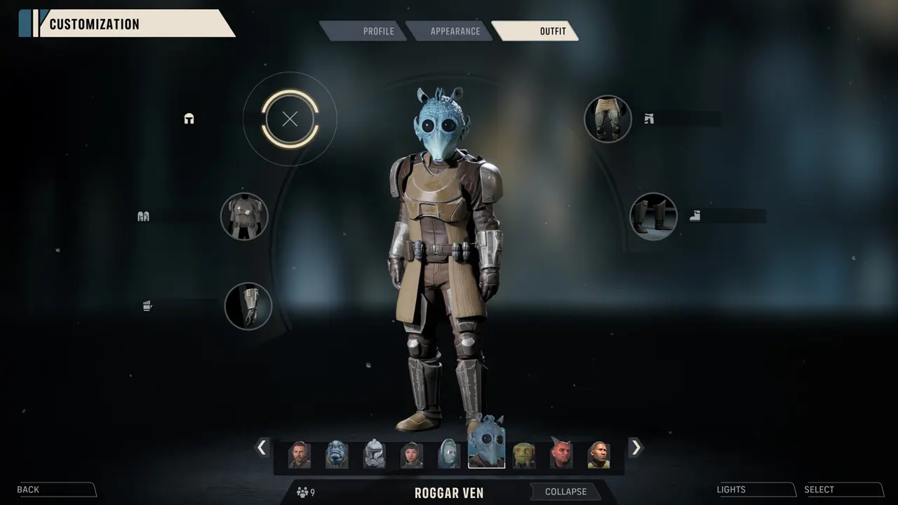 Roggar Ven character customization screen with gear and appearance options